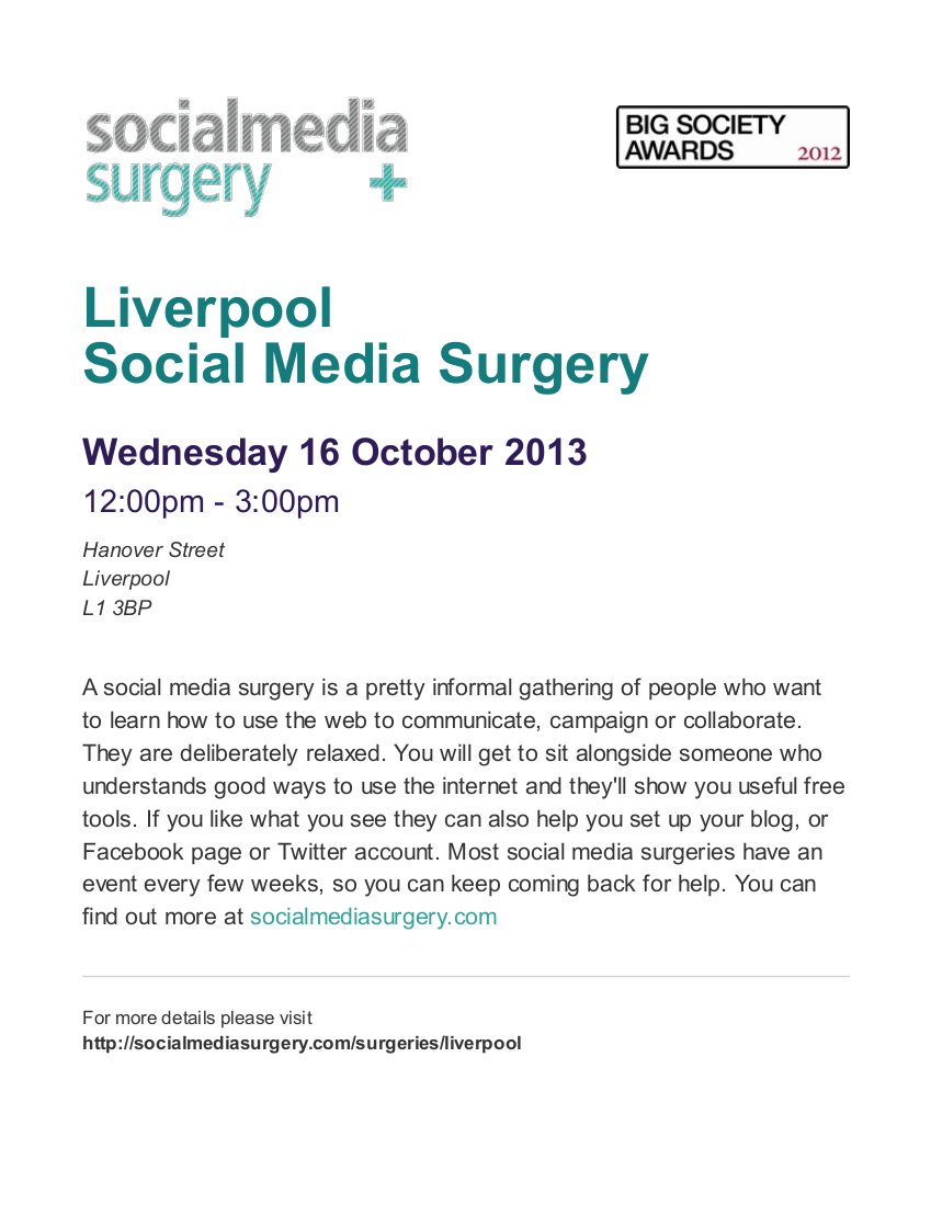 SMS Poster for Liverpool Social Media Surgery on Wed-16-Oct-2013